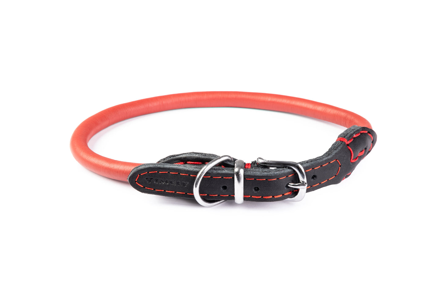 Hand stitched dog collar 8mm-40cm (38-43cm)15"-17" prevents matting ANTI ALLERGIC Red made of genuine rounded ITALIAN leather inside stitch.
