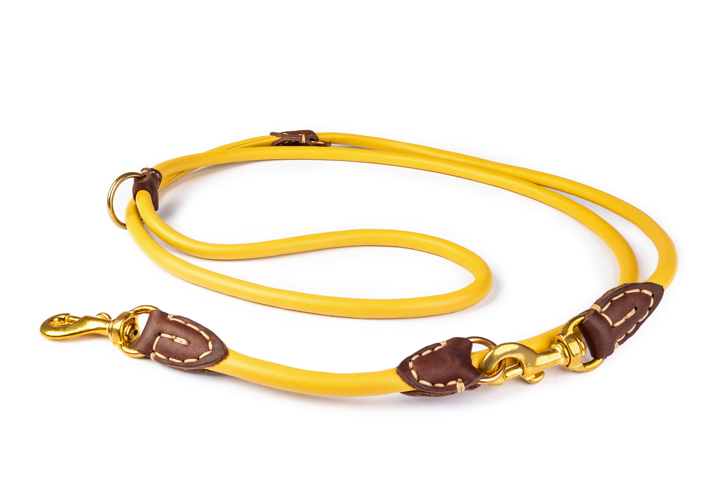 Dog adjustable leash 6mm-220cm Brown antiallergic Hand-sewn made of genuine rounded ITALIAN leather inside stitch. 6 in 1 leash
