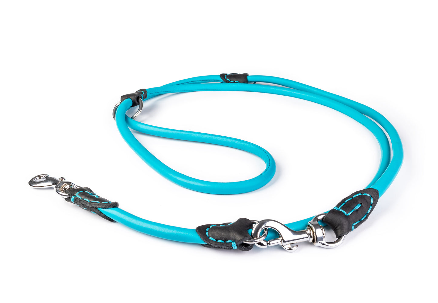 Dog adjustable leash 6mm-220cm Brown antiallergic Hand-sewn made of genuine rounded ITALIAN leather inside stitch. 6 in 1 leash