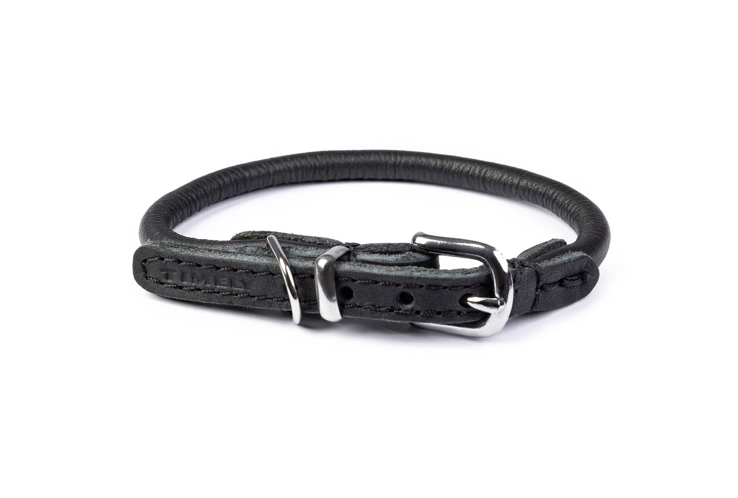 Hand-sewn dog collar 6mm-25cm (26-30cm) 12"-14" PREVENTS MATTING Blue made of genuine rounded ITALIAN leather inside stitch.Custom size for Free!!