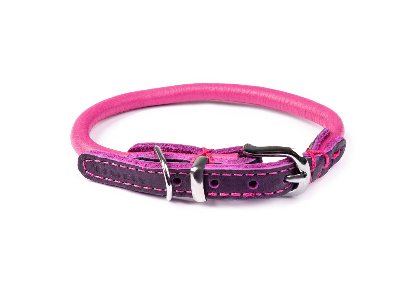 Hand-sewn dog collar 6mm-25cm (26-30cm) 12"-14" PREVENTS MATTING Blue made of genuine rounded ITALIAN leather inside stitch.Custom size for Free!!
