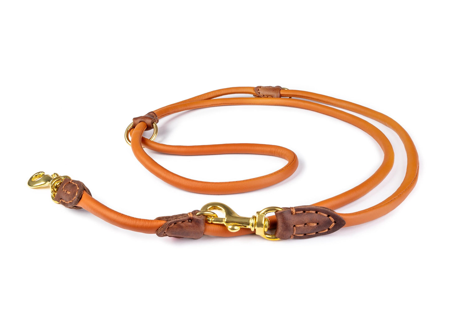 Dog adjustable leash 6mm-220cm Brown antiallergic Hand-sewn made of genuine rounded ITALIAN leather inside stitch. 6 in 1 leash