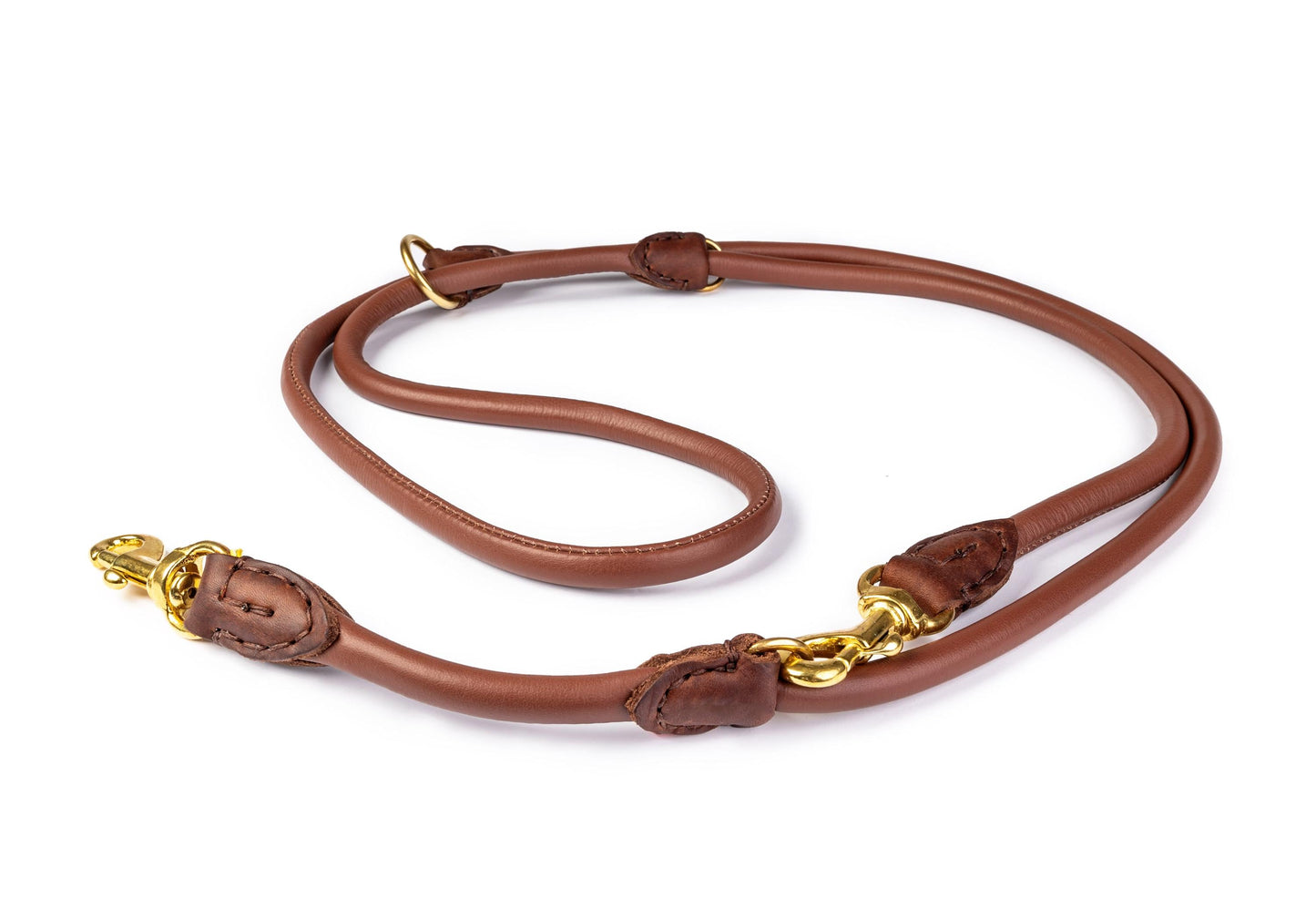 Dog adjustable leash 6mm-220cm Brown antiallergic Hand-sewn made of genuine rounded ITALIAN leather inside stitch. 6 in 1 leash