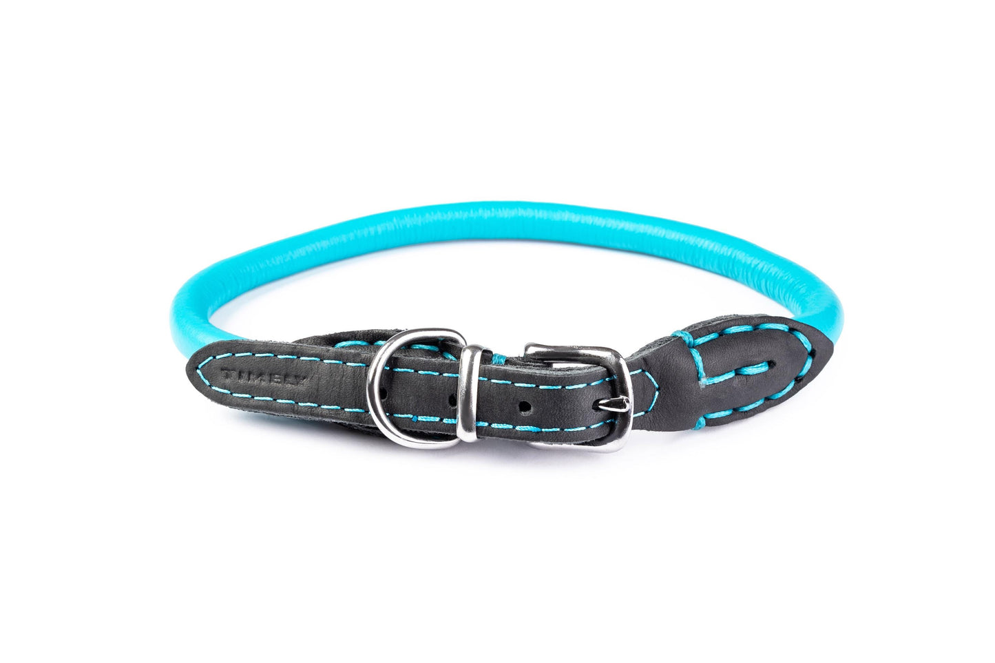 Hand stitched dog collar 8mm-40cm (38-43cm)15"-17" prevents matting ANTI ALLERGIC Red made of genuine rounded ITALIAN leather inside stitch.