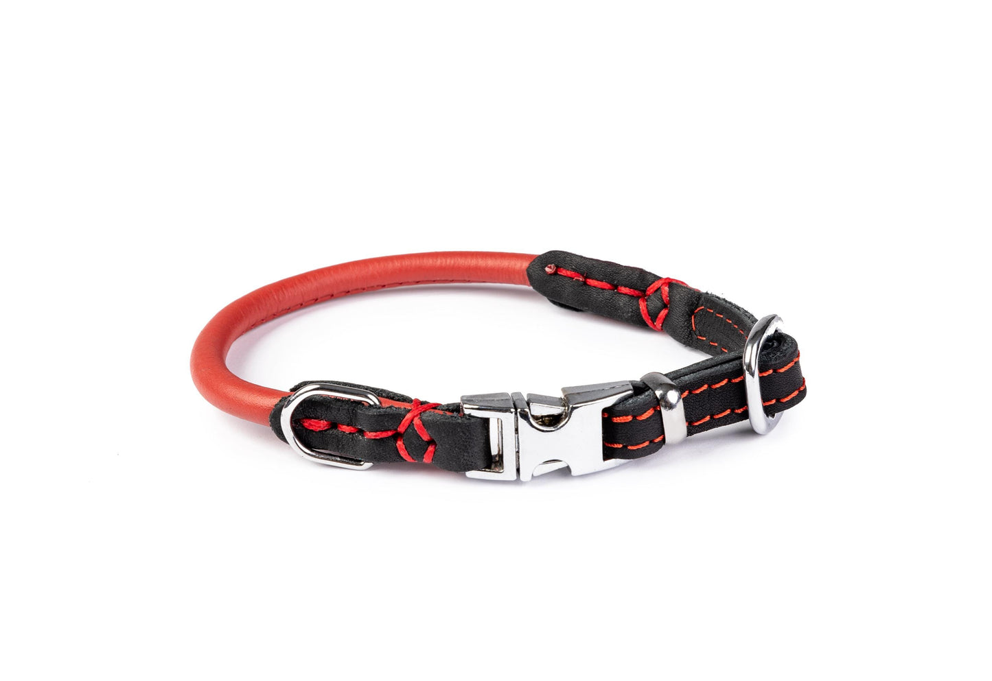 Hand stitched dog collar 6mm-30cm (30-34cm)Quick Release prevents matting ANTI ALLERGIC Pink genuine ITALIAN leather inside stitch.