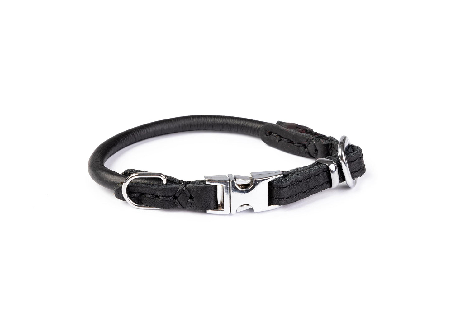Hand stitched dog collar 6mm-30cm (30-34cm)Quick Release prevents matting ANTI ALLERGIC Pink genuine ITALIAN leather inside stitch.