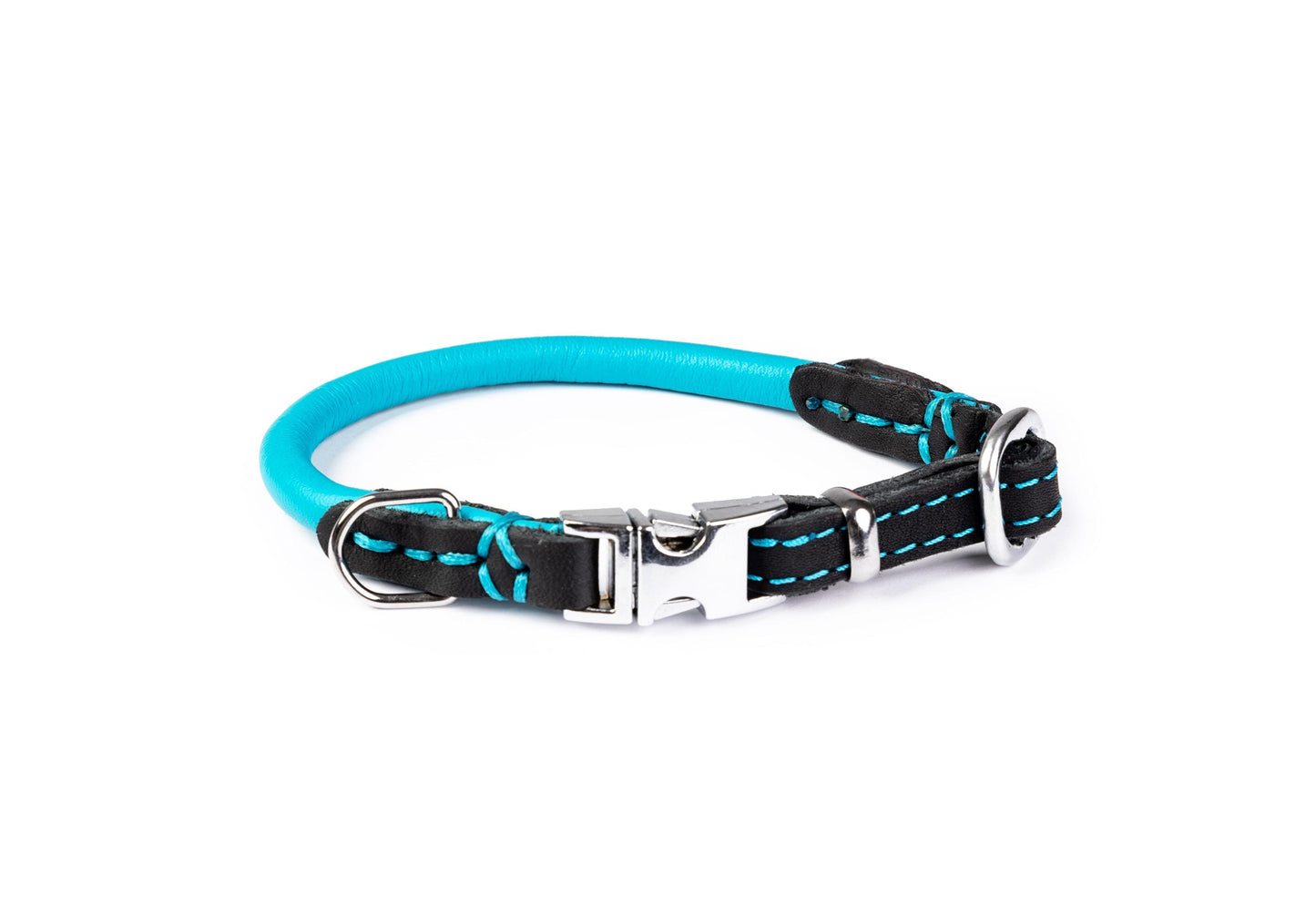 Hand stitched dog collar 6mm-30cm (30-34cm)Quick Release prevents matting ANTI ALLERGIC Pink genuine ITALIAN leather inside stitch.