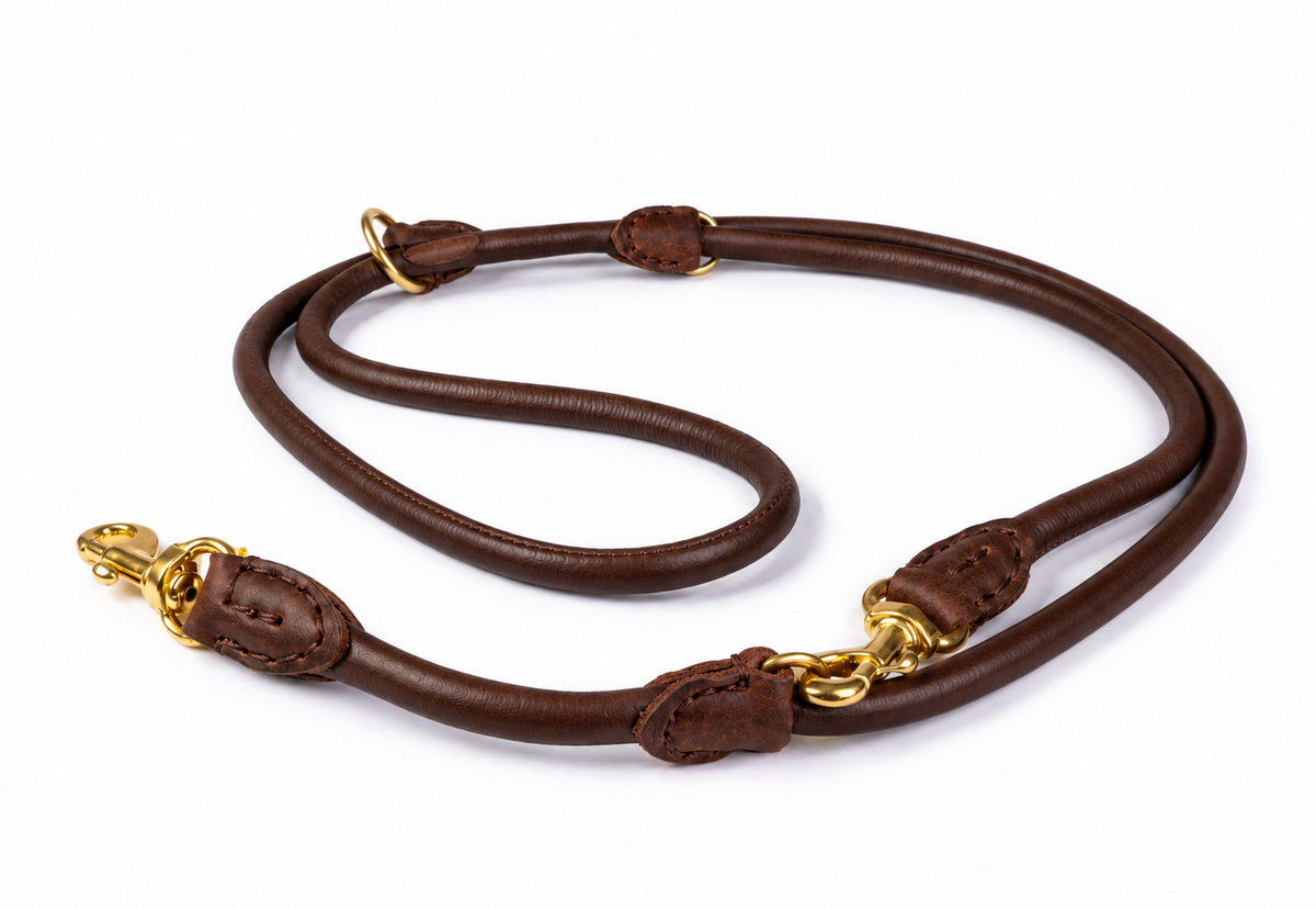 Dog adjustable leash 6mm-220cm  antiallergic Hand-sewn made of genuine rounded ITALIAN leather inside stitch. 6 in 1 leash