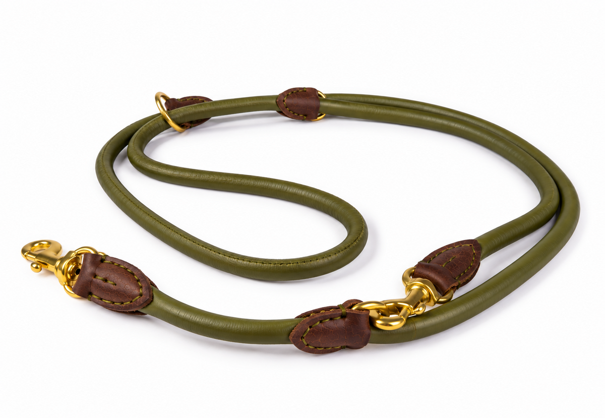 Dog adjustable leash 6mm-220cm  antiallergic Hand-sewn made of genuine rounded ITALIAN leather inside stitch. 6 in 1 leash