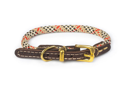 Hand-sewn dog rope/leather collar PREVENTS MATTING