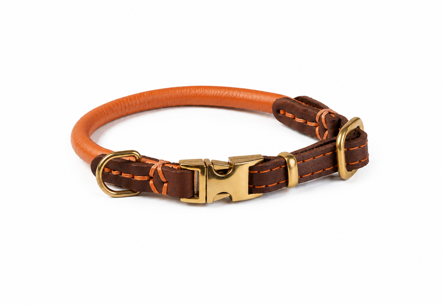 Quick Release Collar Rounded Leather-Cognac