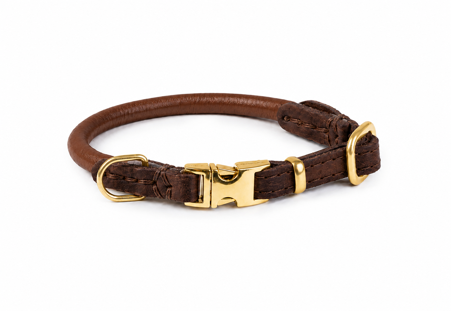 Quick Release Collar Rounded Leather-Light Brown