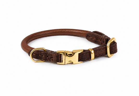 Quick Release Collar Rounded Leather-Light Brown
