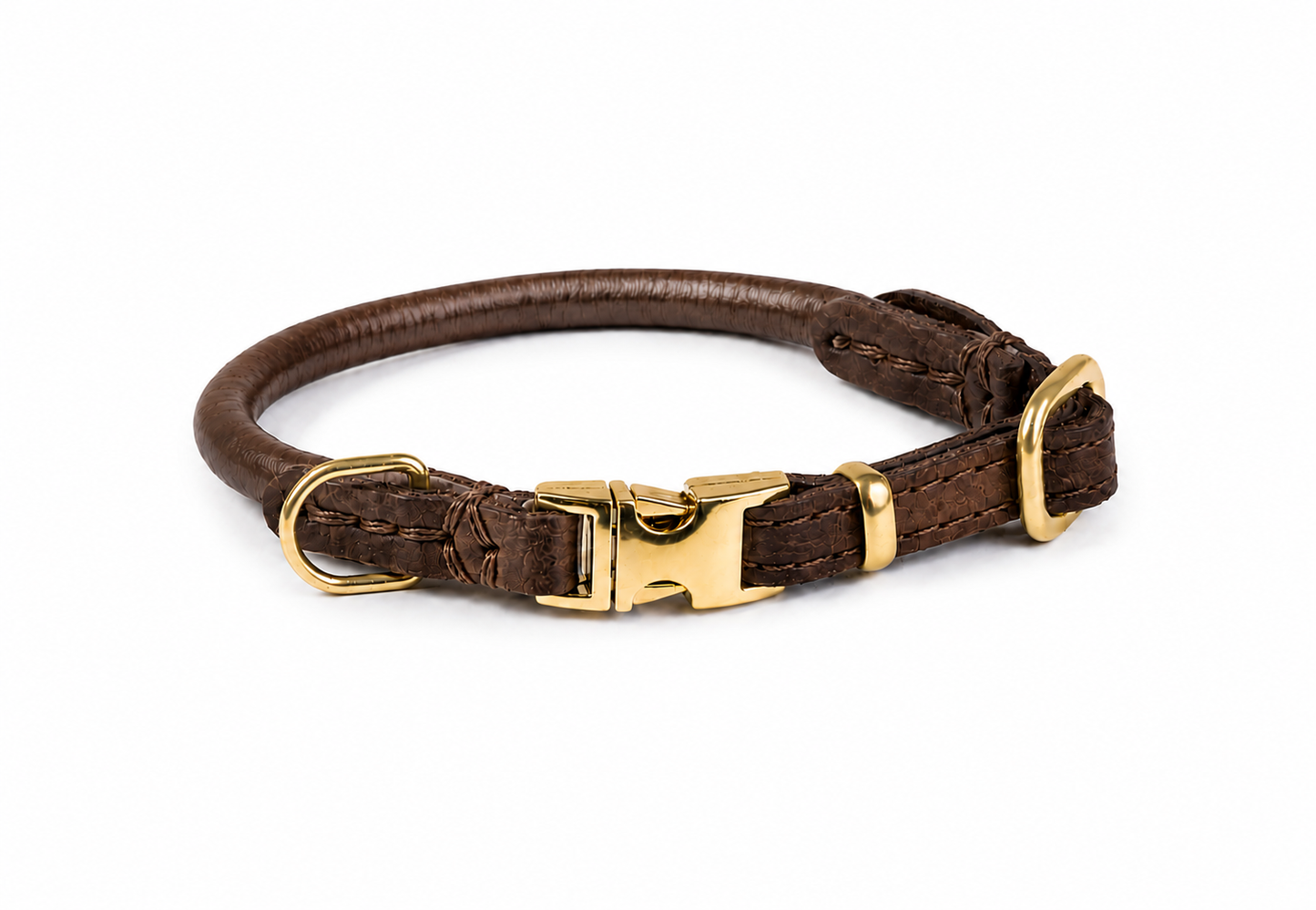 Quick Release Collar Rounded Leather-Dark Brown