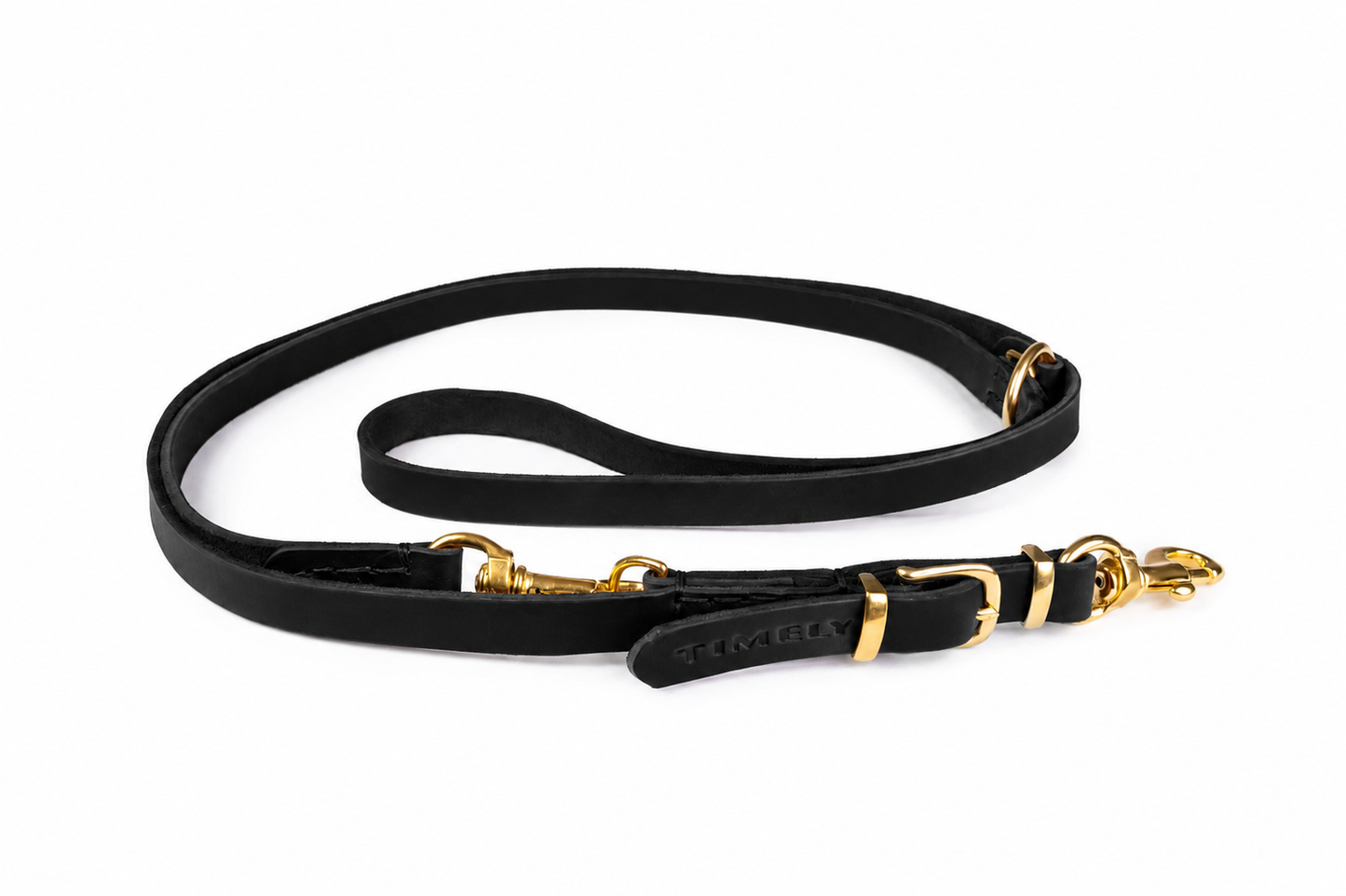 Adjustable Flat leather Leash-Black Brass