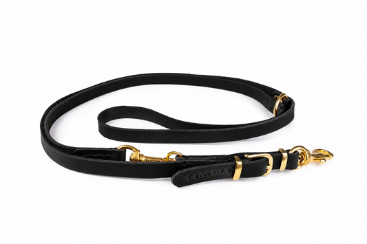 Adjustable Flat leather Leash-Black Brass
