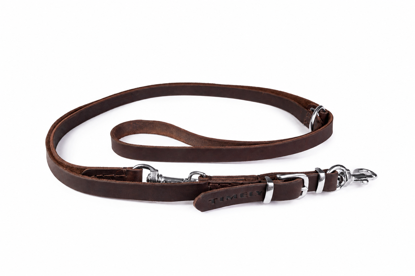 Adjustable Flat Leather Leash-Brown Chrome