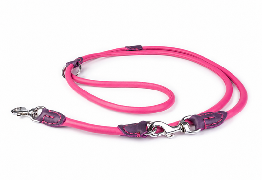 Adjustable Rolled Leather Leash-Pink