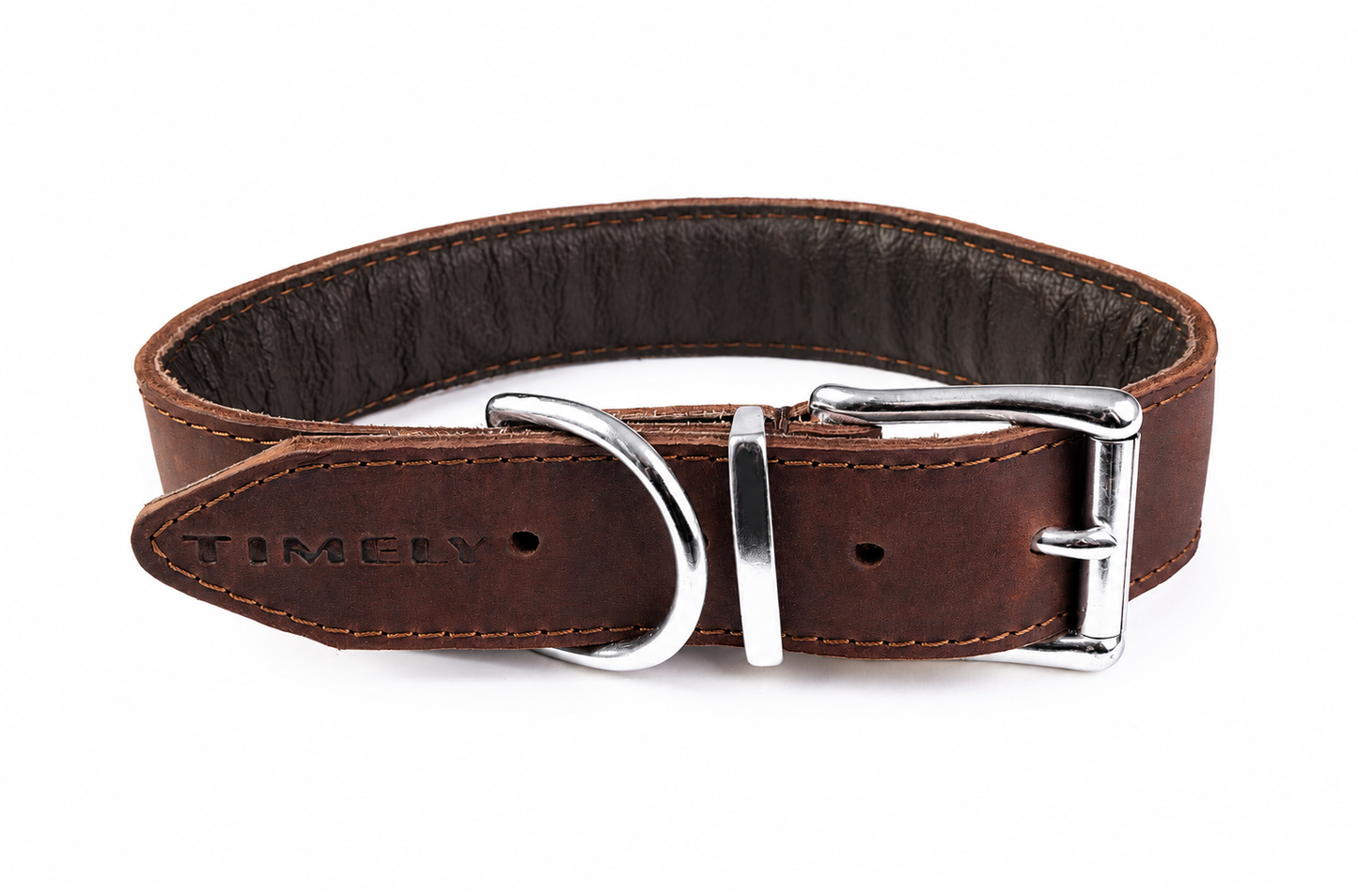 Flat Leather Collar-Brown Chrome