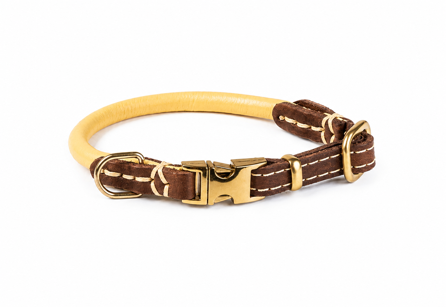 Quick Release Collar Rounded Leather-Cream