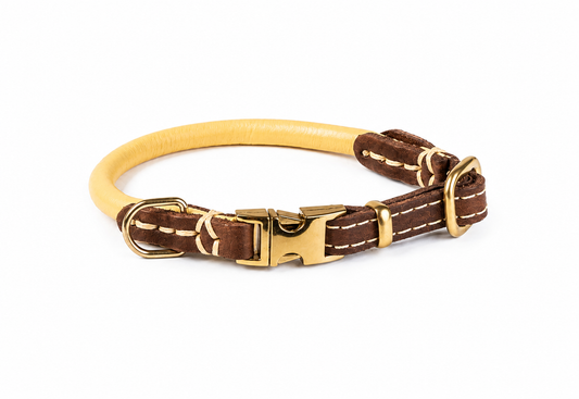 Quick Release Collar Rounded Leather-Cream