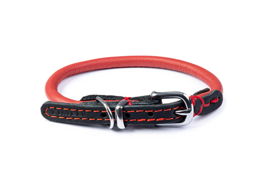 Rolled Leather Collar-Red