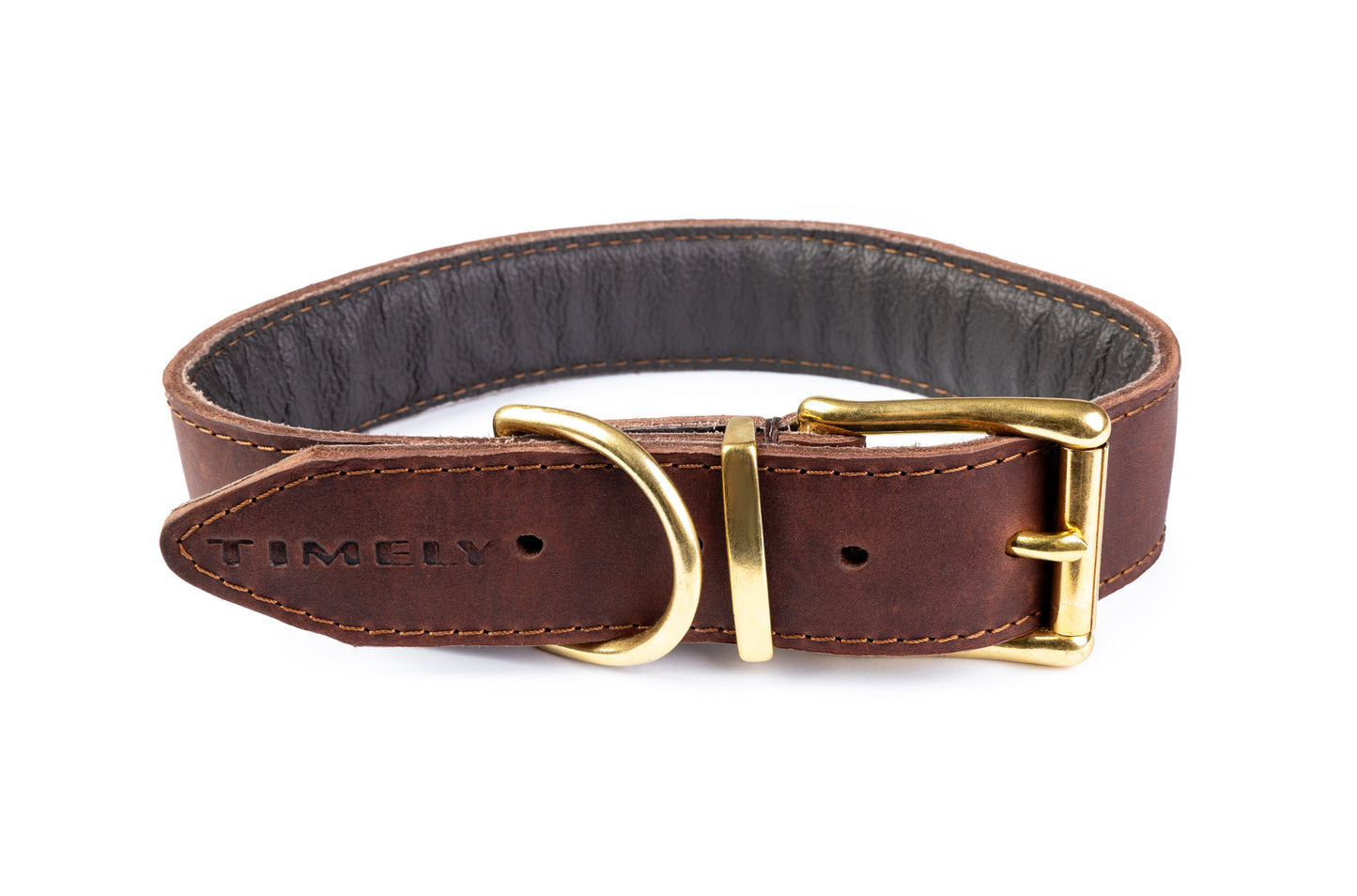 Flat Leather Collar-Brown Brass