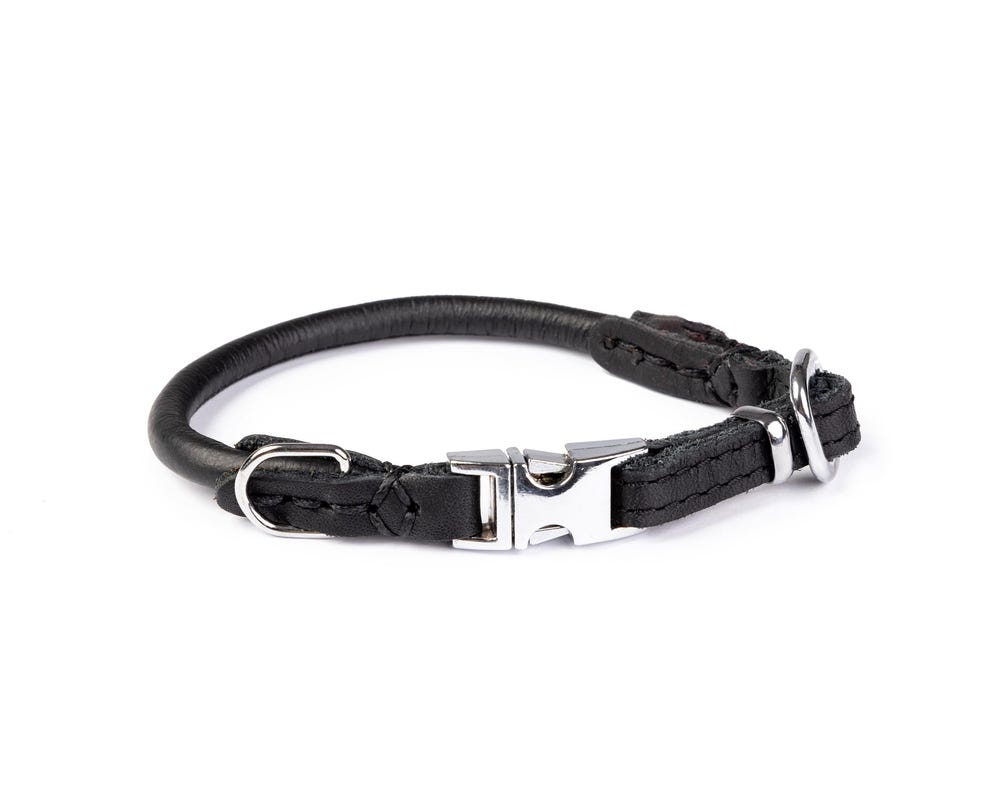 Quick Release Collar Rounded Leather-Black