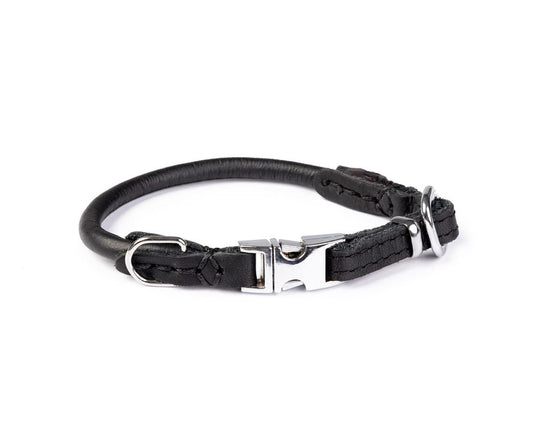 Quick Release Collar Rounded Leather-Black