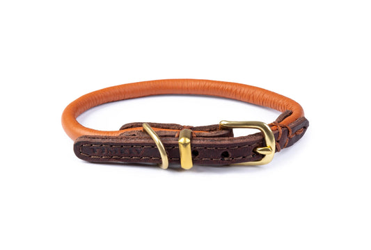 Rolled Leather Collar-Cognac