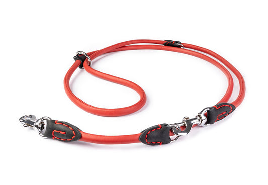 Adjustable Rolled Leather Leash-Red