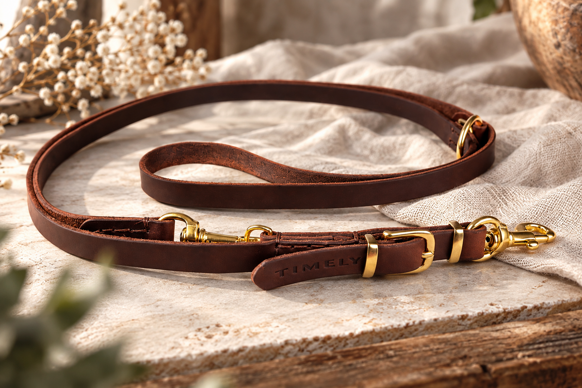 Handmade Flat Leather Dog Leash – Oiled Leather & Smooth Edges