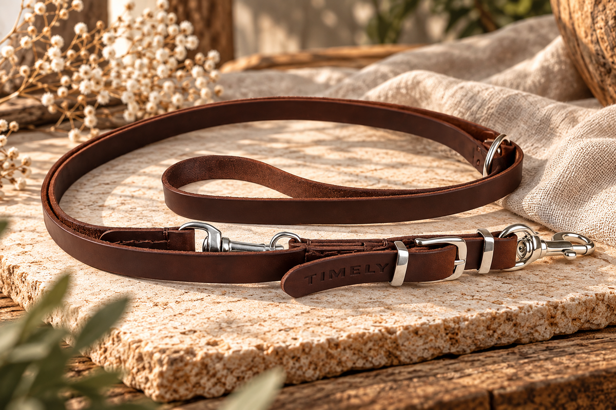 Handmade Flat Leather Dog Leash – Oiled Leather & Smooth Edges